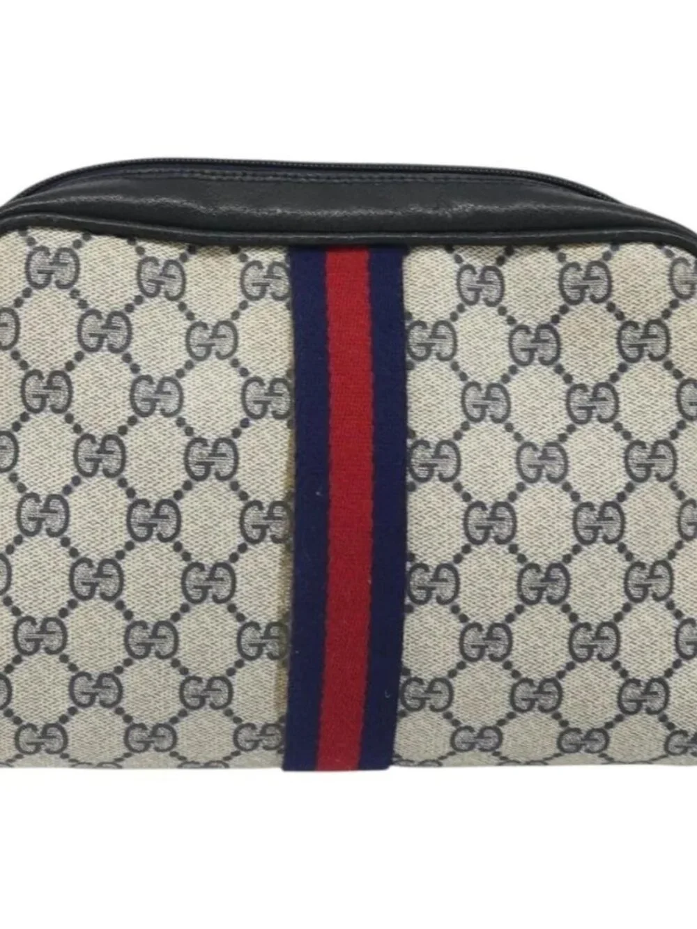 GUCCI GG Supreme Sherry Line Clutch Bag PVC Navy Gold 010 378 Auth BA10258